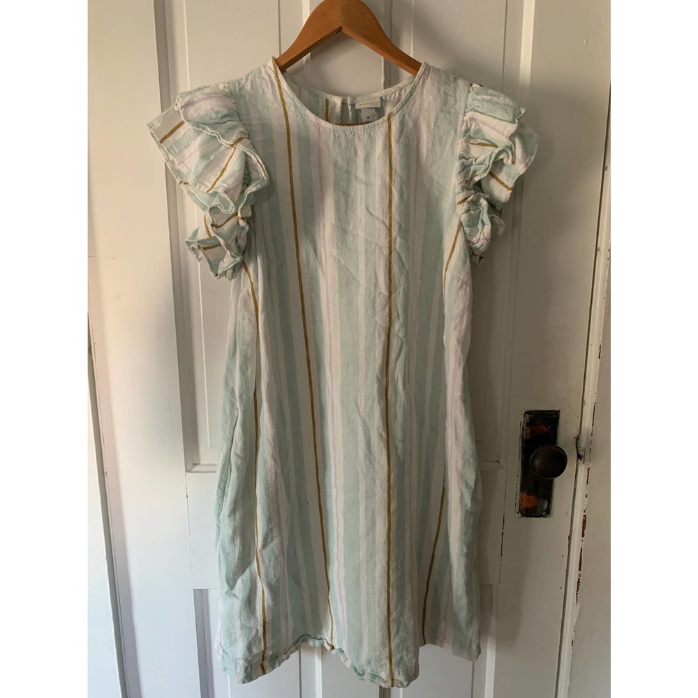 Women's A New Day Shift Dress with Ruffled Sleeves - White with Stripes - Size M